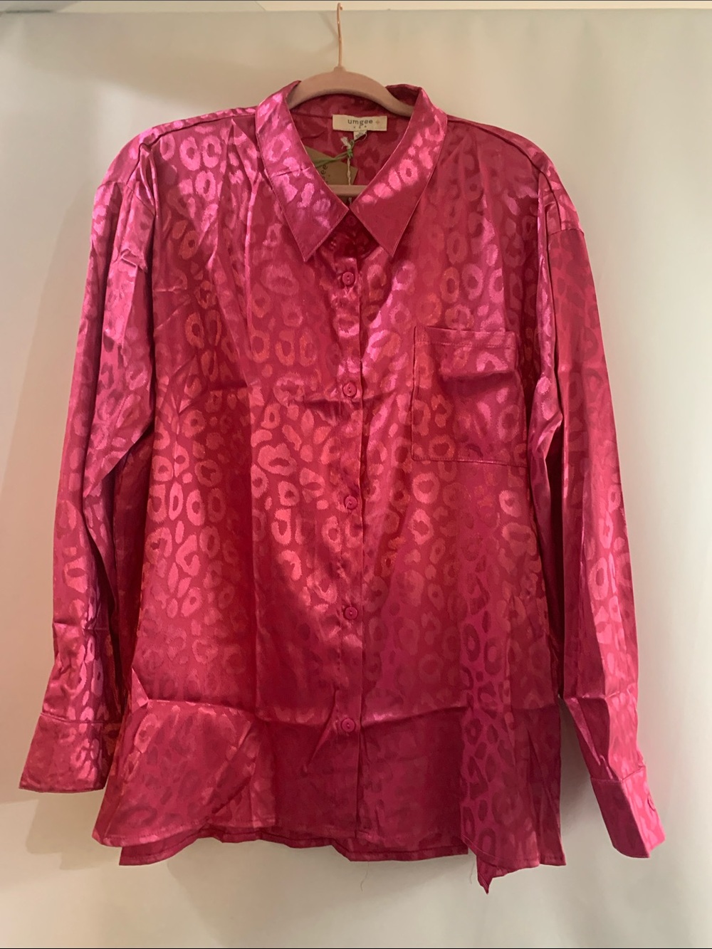 Umgee Pink Satin Button Down Shirt